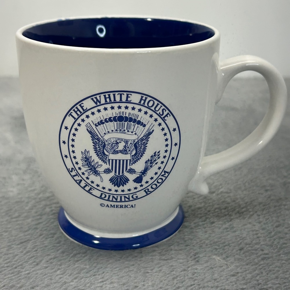 White House State Dining Room Coffee Mug America! Blue White Presidential Seal